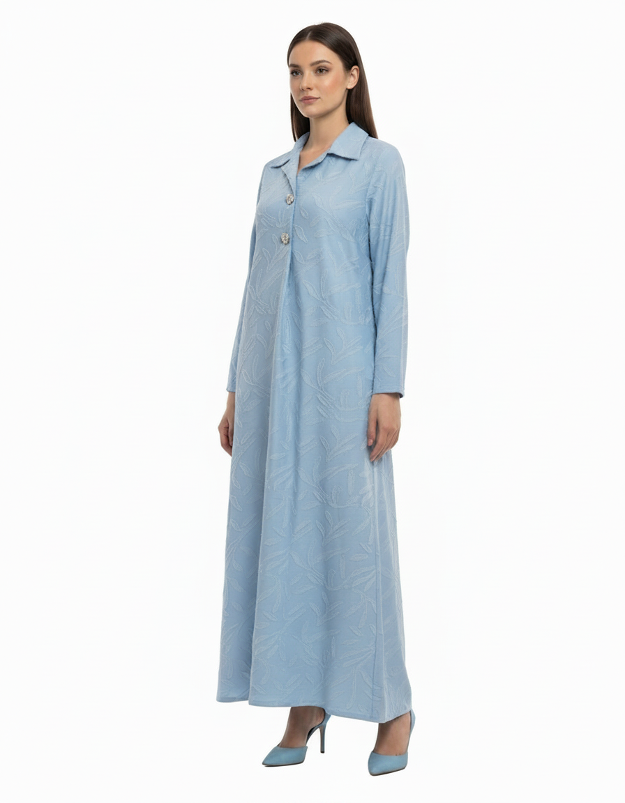 Rosaline Geometric Maxi Dress – Relaxed Fit Collared  Voile
