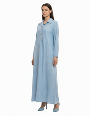 Rosaline Geometric Maxi Dress – Relaxed Fit Collared  Voile