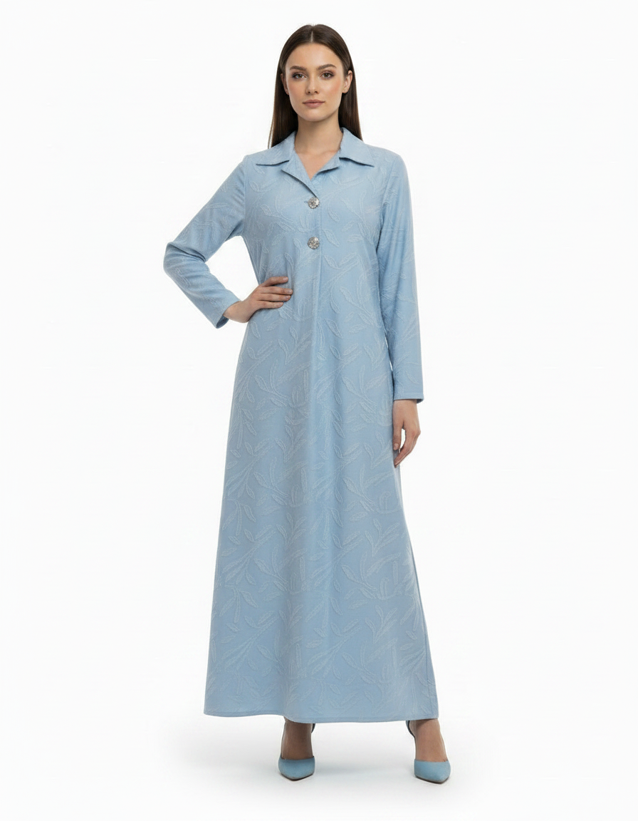 Rosaline Geometric Maxi Dress – Relaxed Fit Collared  Voile