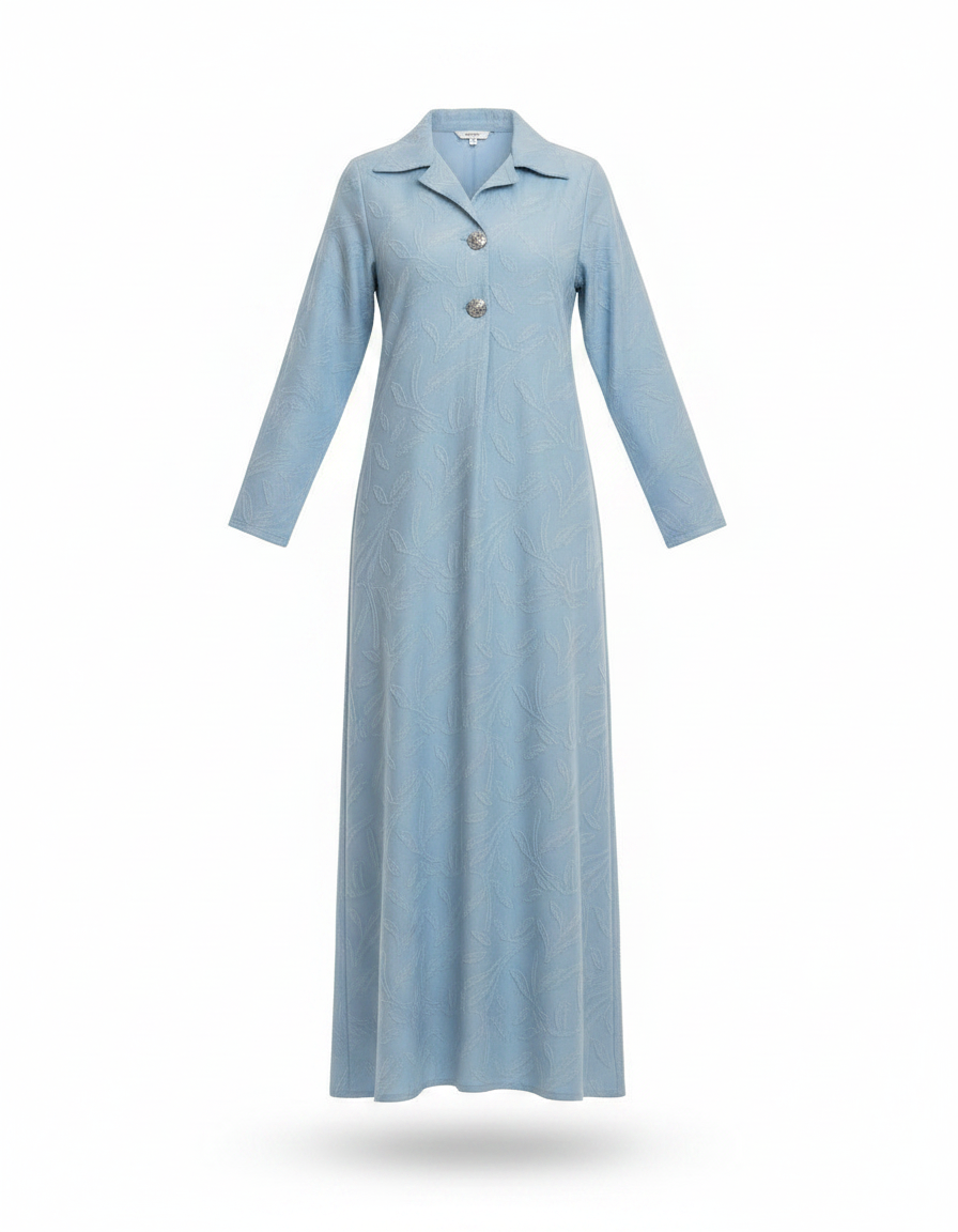 Rosaline Geometric Maxi Dress – Relaxed Fit Collared  Voile