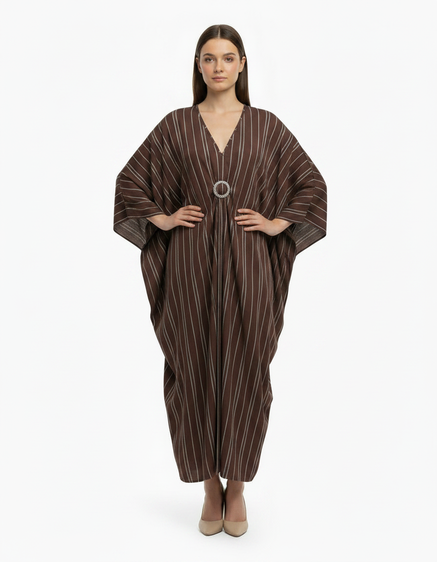 Salome Striped Maxi Dress – Oversized V-Neck  Voile