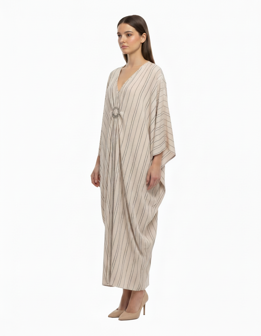 Salome Striped Maxi Dress – Oversized V-Neck  Voile