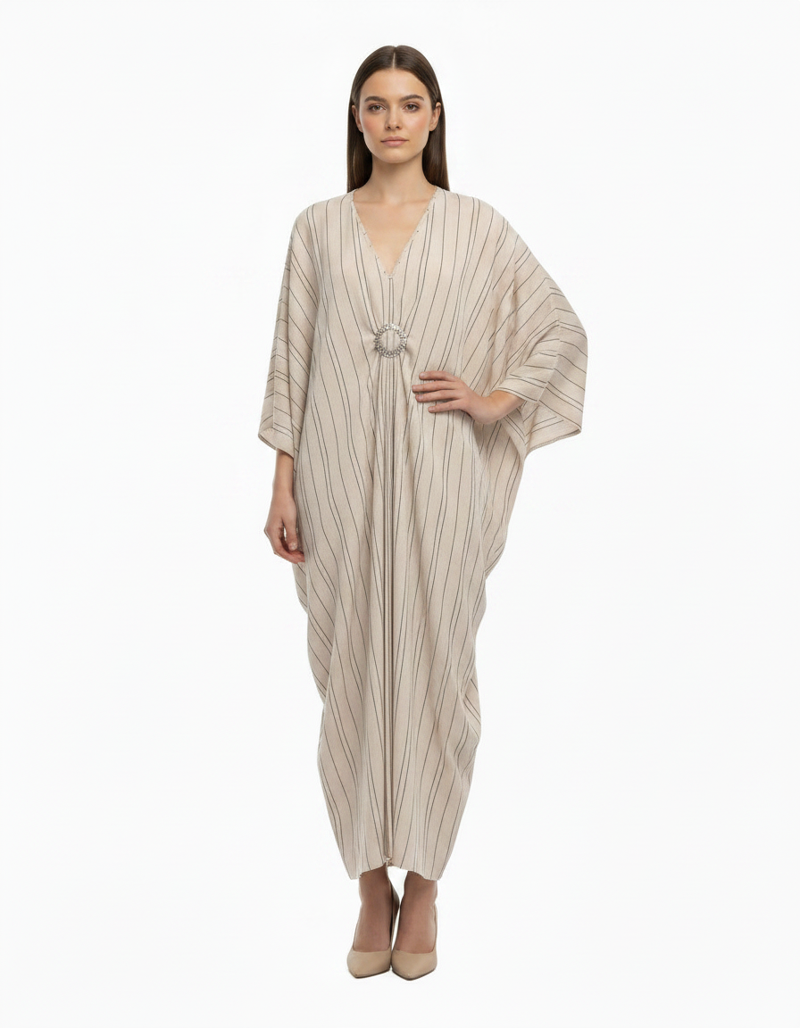 Salome Striped Maxi Dress – Oversized V-Neck  Voile