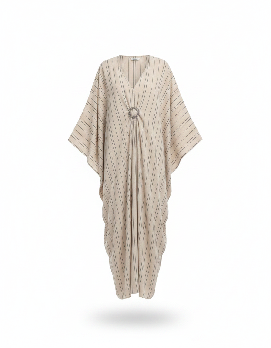 Salome Striped Maxi Dress – Oversized V-Neck  Voile