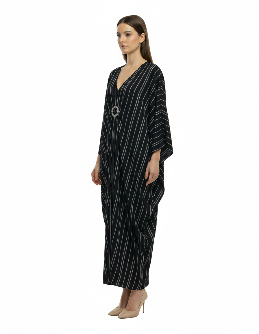 Salome Striped Maxi Dress – Oversized V-Neck  Voile