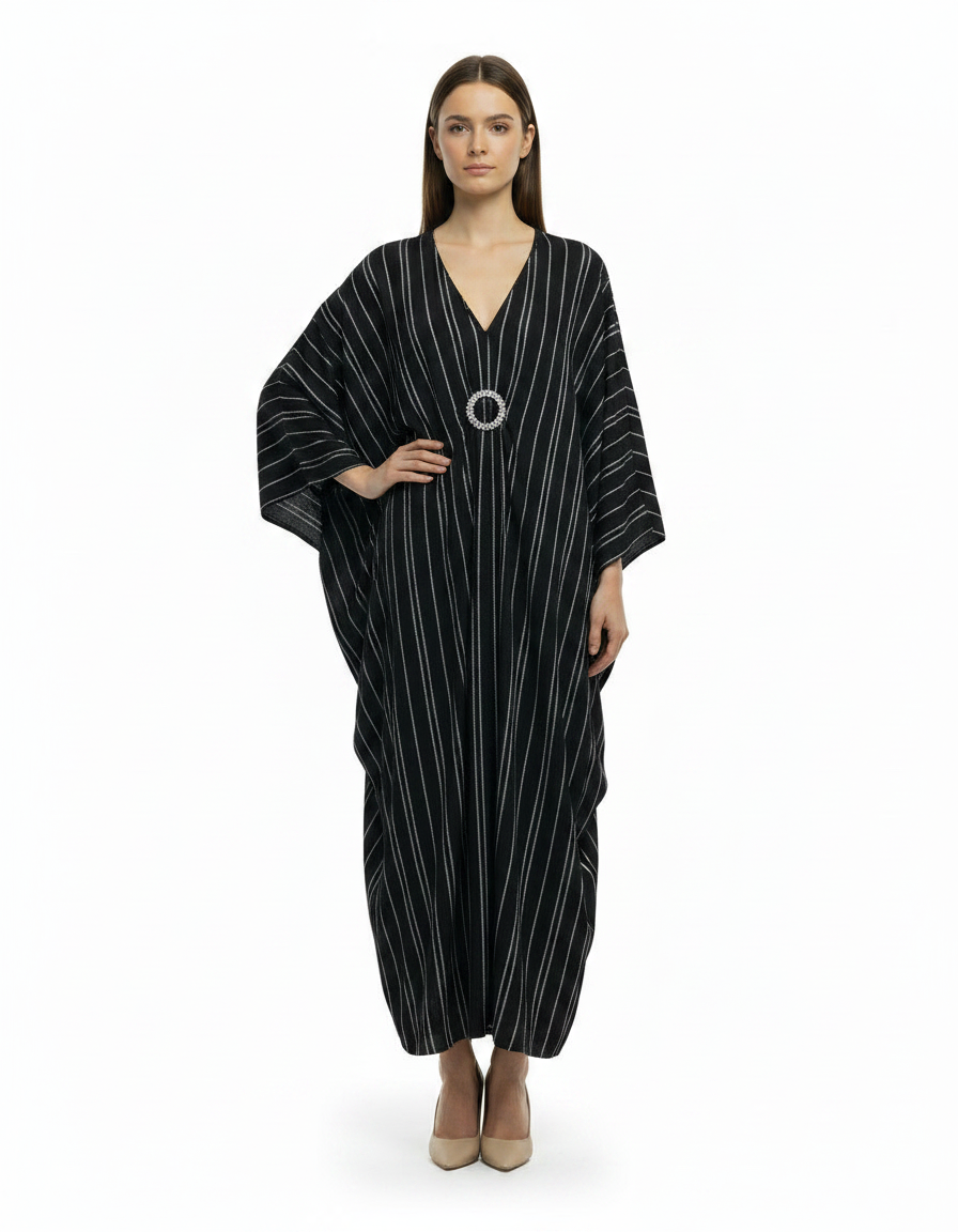 Salome Striped Maxi Dress – Oversized V-Neck  Voile
