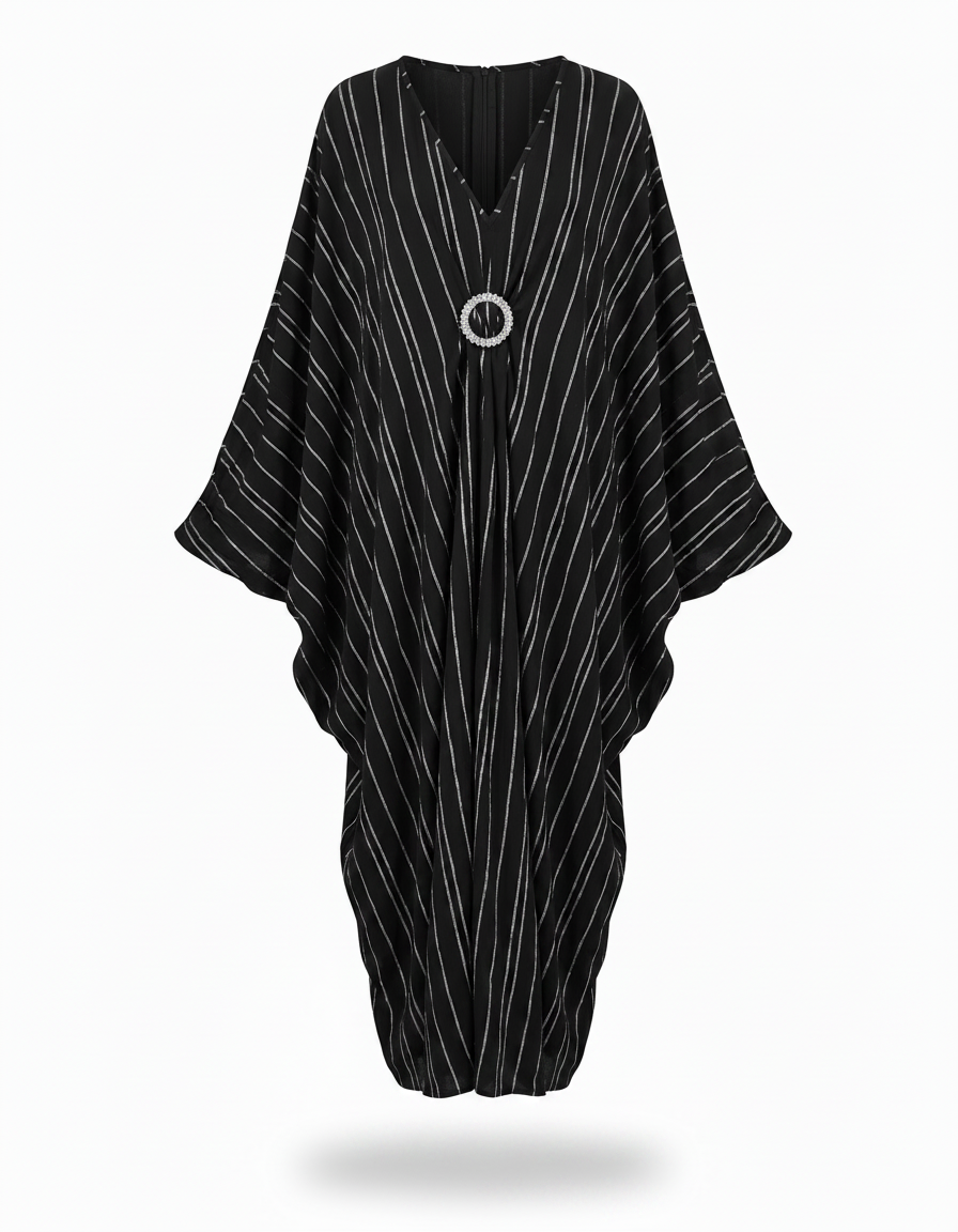 Salome Striped Maxi Dress – Oversized V-Neck  Voile