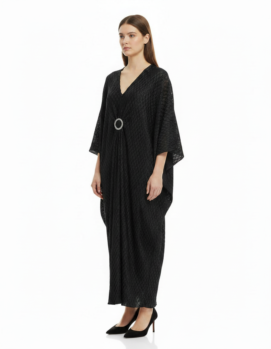 Aurelie Geometric Maxi Dress – Oversized V-Neck  Voile