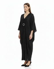 Aurelie Geometric Maxi Dress – Oversized V-Neck  Voile