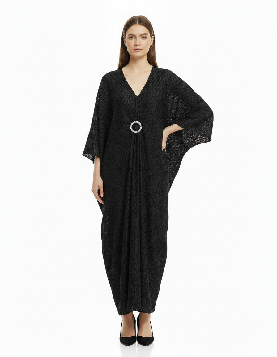 Aurelie Geometric Maxi Dress – Oversized V-Neck  Voile