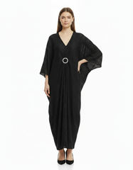 Aurelie Geometric Maxi Dress – Oversized V-Neck  Voile