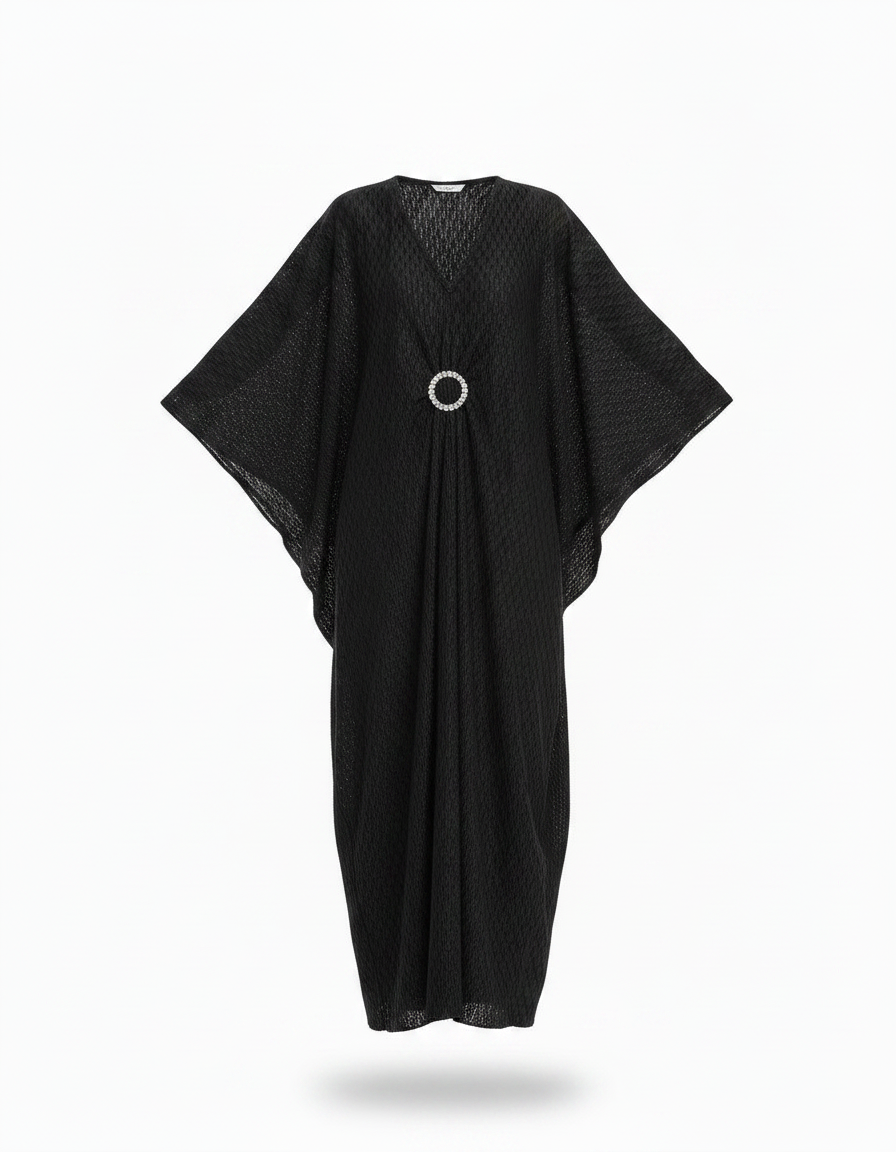 Aurelie Geometric Maxi Dress – Oversized V-Neck  Voile