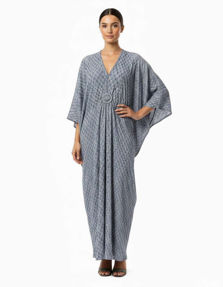 Aurelie Geometric Maxi Dress – Oversized V-Neck  Voile