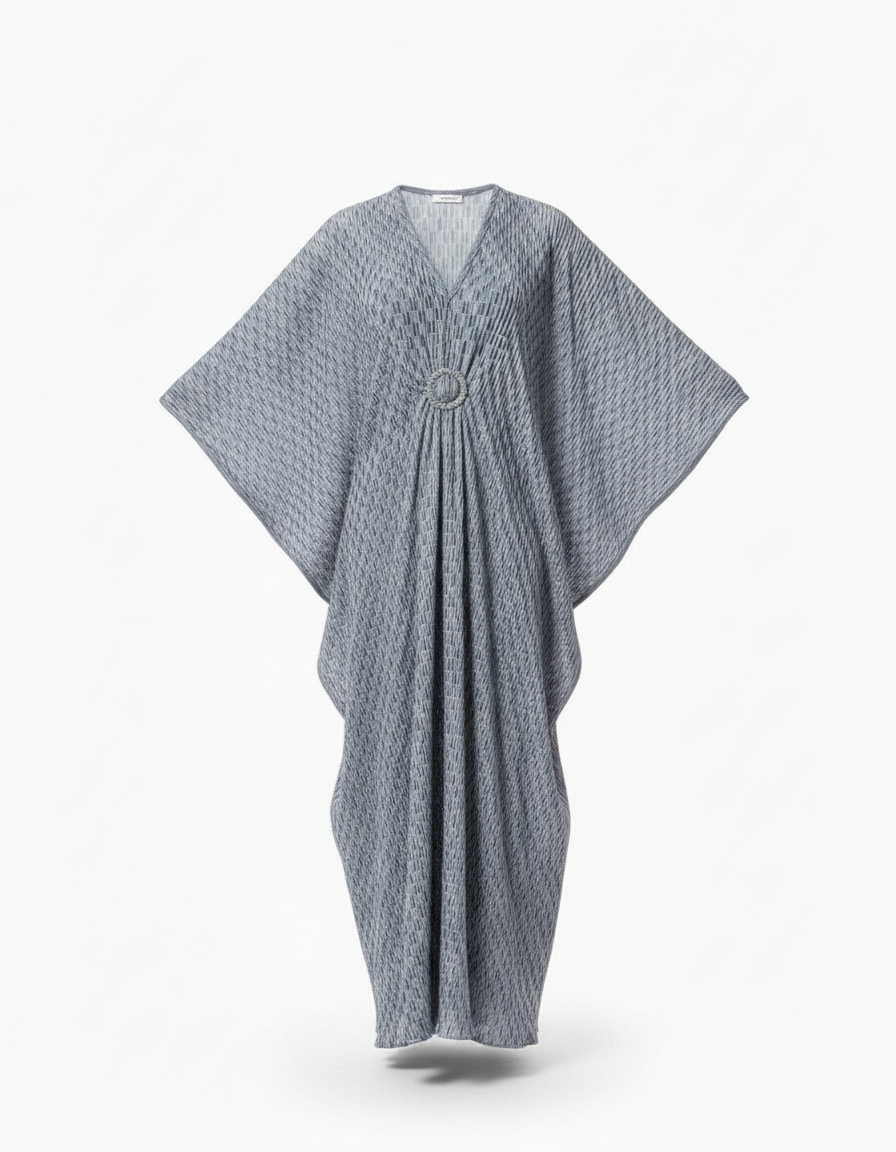 Aurelie Geometric Maxi Dress – Oversized V-Neck  Voile