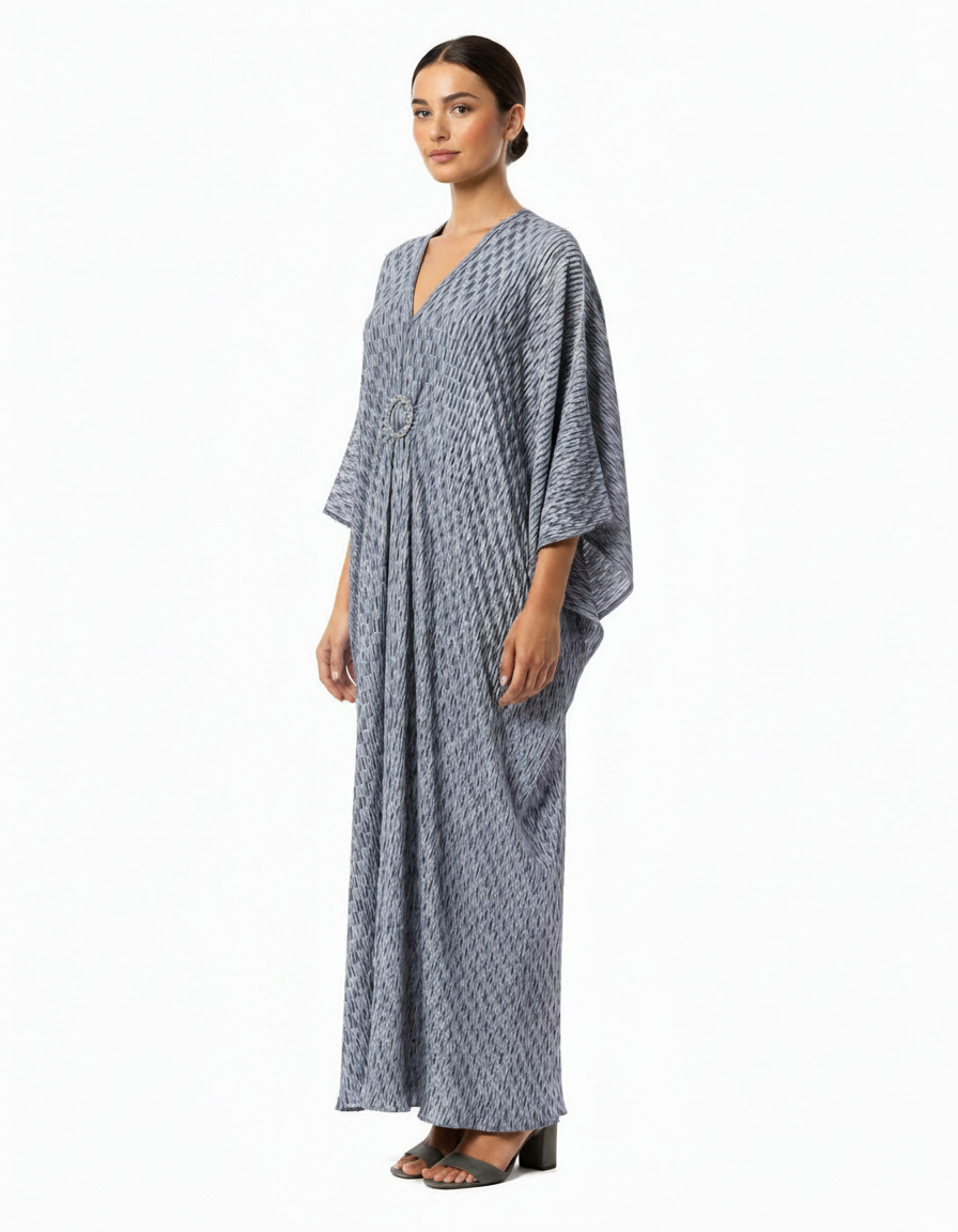 Aurelie Geometric Maxi Dress – Oversized V-Neck  Voile
