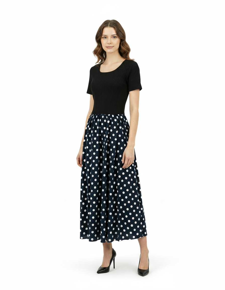 Capucine Polka Dot Midi Dress – Short Sleeve  Voile
