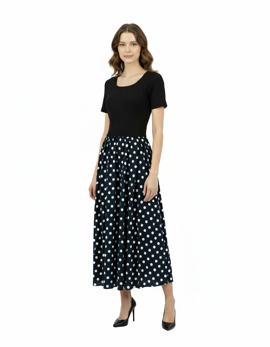 Capucine Polka Dot Midi Dress – Short Sleeve  Voile