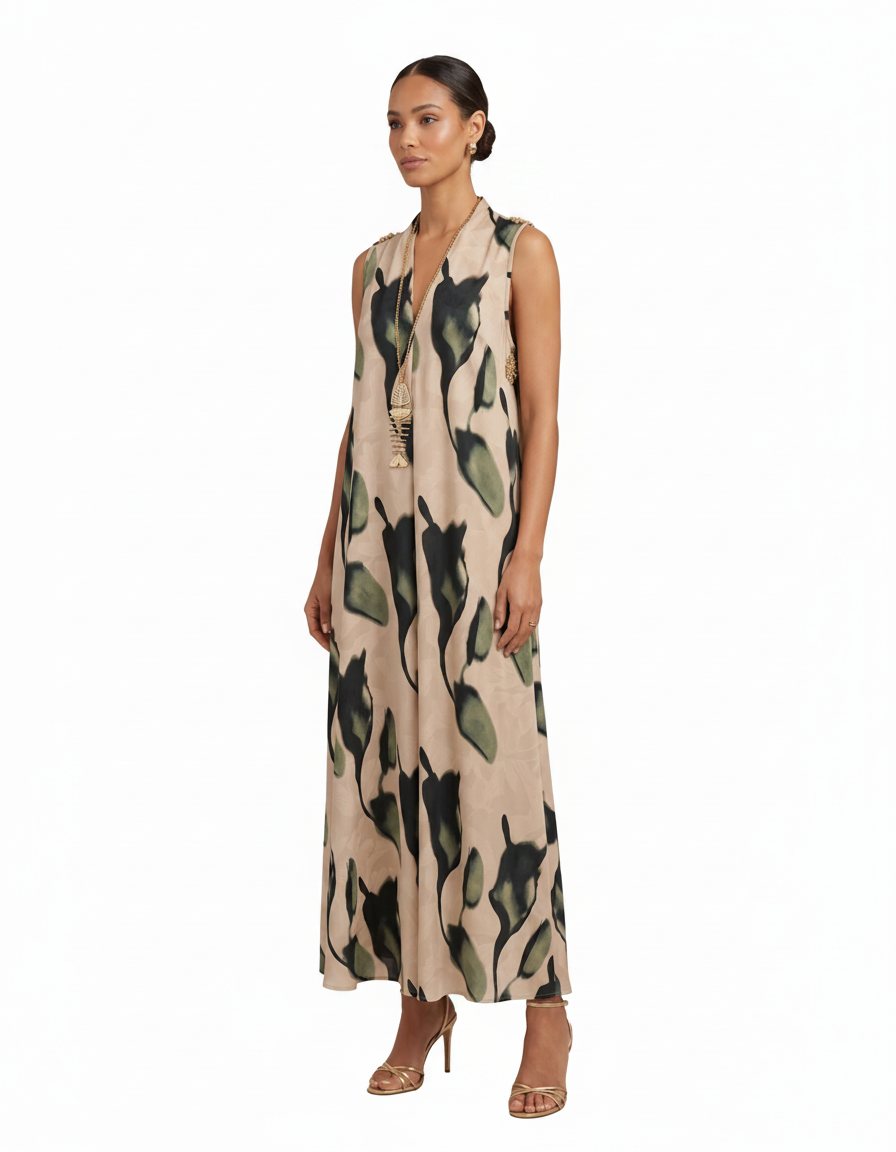 Florence Abstract Maxi Dress – Relaxed Fit V-Neck  Voile
