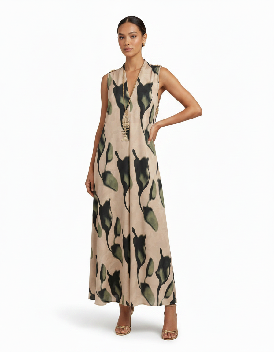 Florence Abstract Maxi Dress – Relaxed Fit V-Neck  Voile