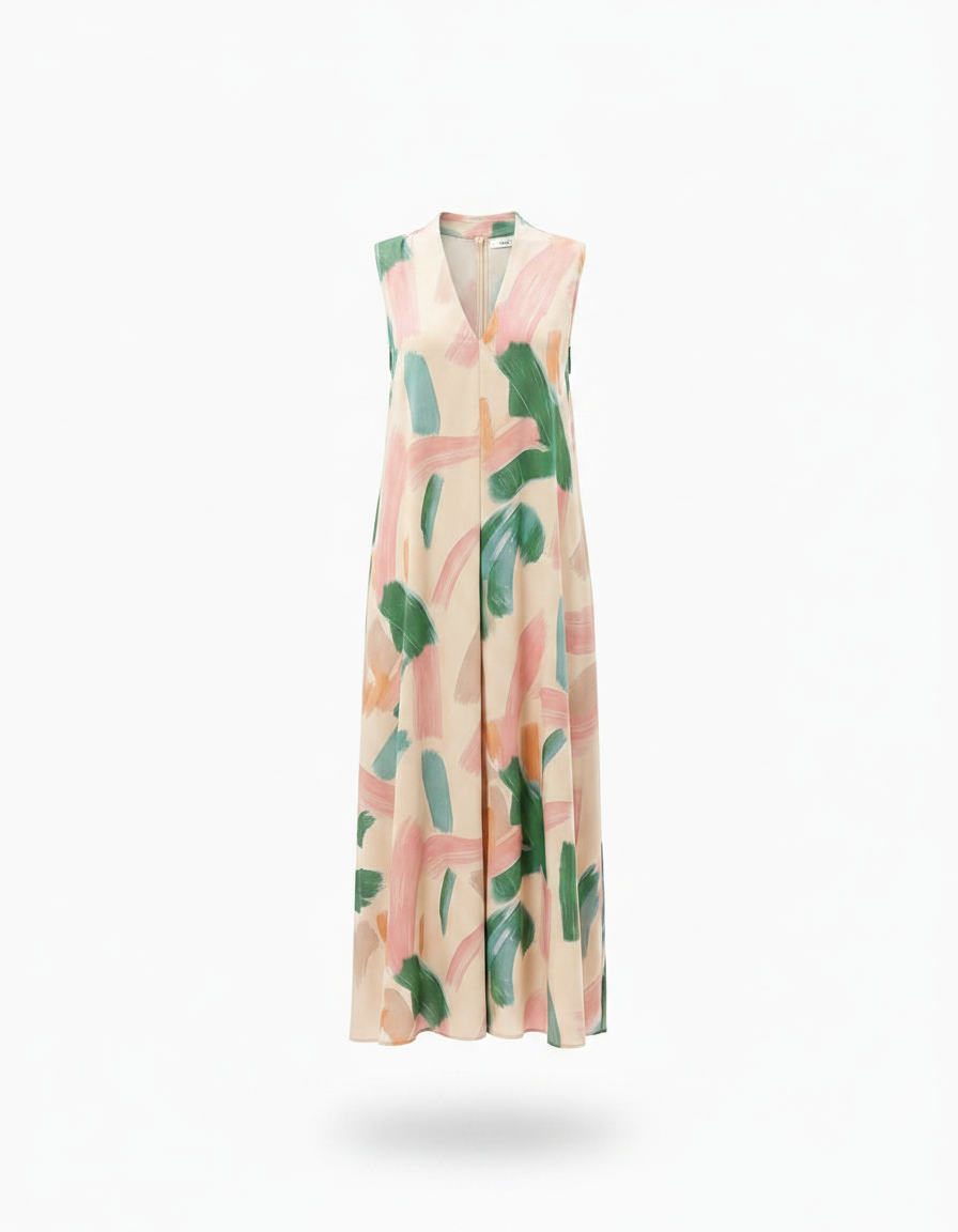 Heloise Watercolor Maxi Dress – Relaxed Fit V-Neck  Voile