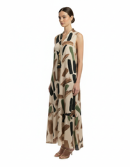 Heloise Watercolor Maxi Dress – Relaxed Fit V-Neck  Voile