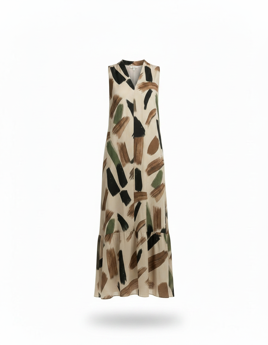 Heloise Watercolor Maxi Dress – Relaxed Fit V-Neck  Voile