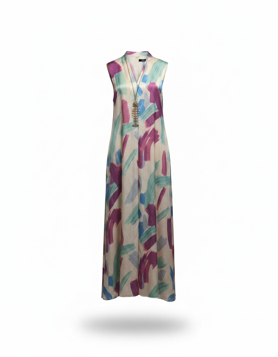 Heloise Watercolor Maxi Dress – Relaxed Fit V-Neck  Voile