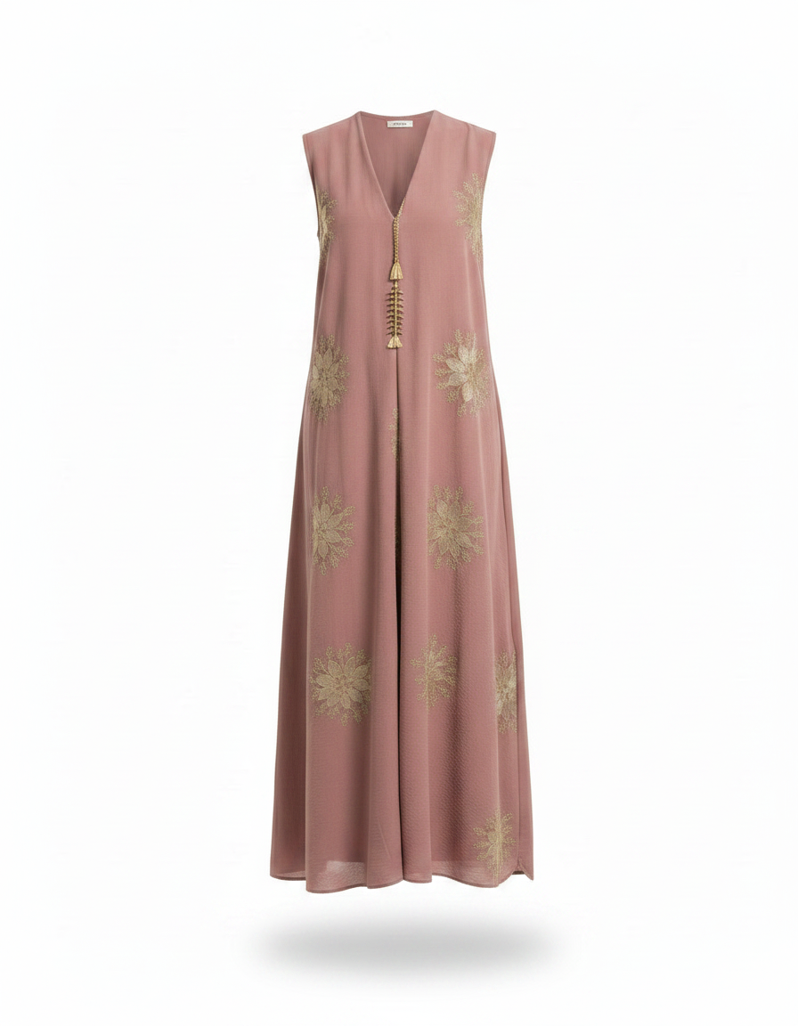 Lucille Leaf Print Maxi Dress – Relaxed Fit V-Neck  Voile
