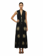 Lucille Leaf Print Maxi Dress – Relaxed Fit V-Neck  Voile