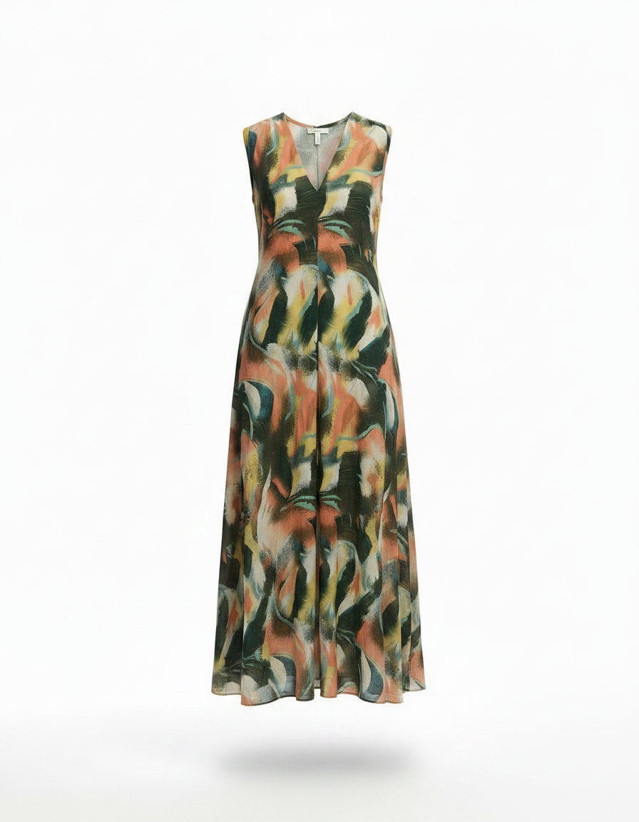 Mathilde Abstract Maxi Dress – Relaxed Fit V-Neck  Voile