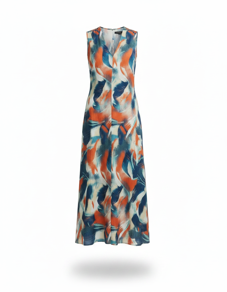 Mathilde Abstract Maxi Dress – Relaxed Fit V-Neck  Voile