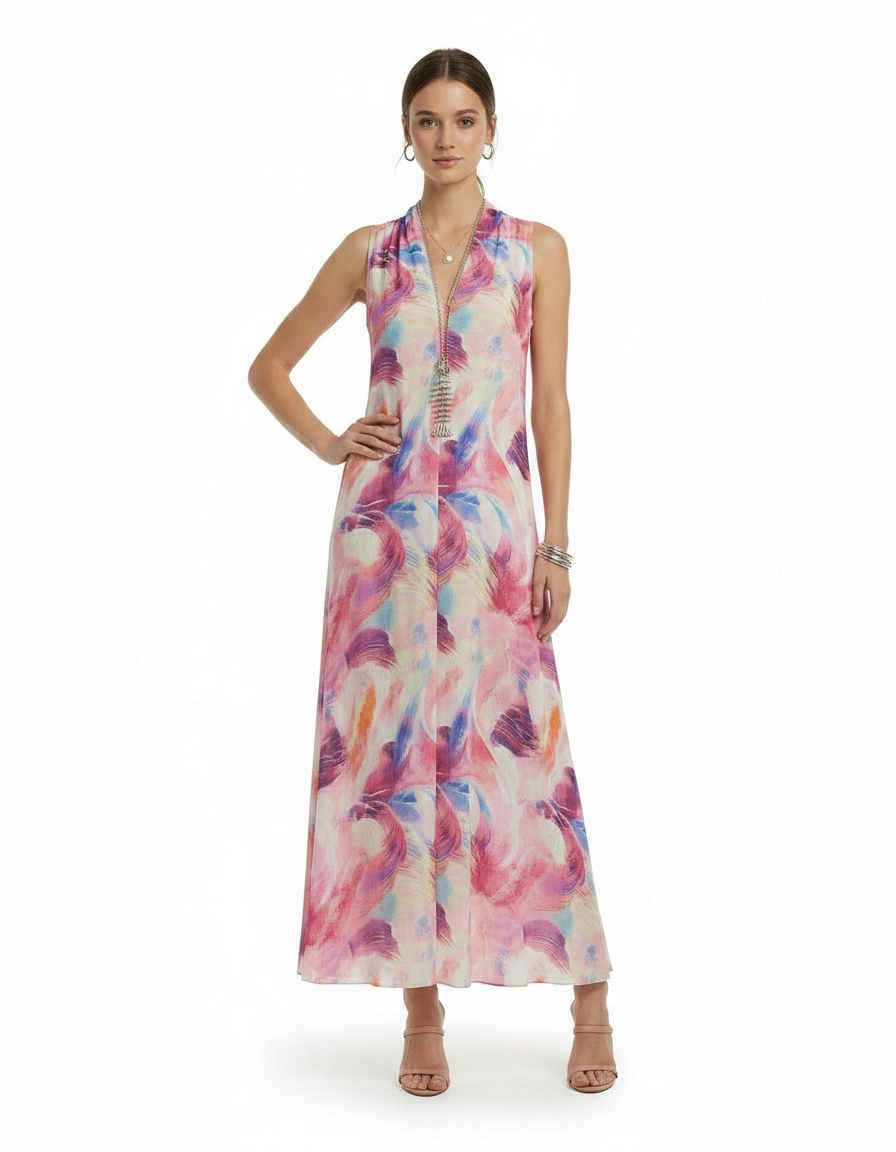 Mathilde Abstract Maxi Dress – Relaxed Fit V-Neck  Voile