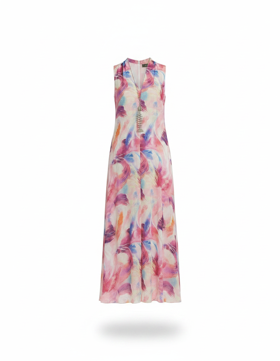 Mathilde Abstract Maxi Dress – Relaxed Fit V-Neck  Voile