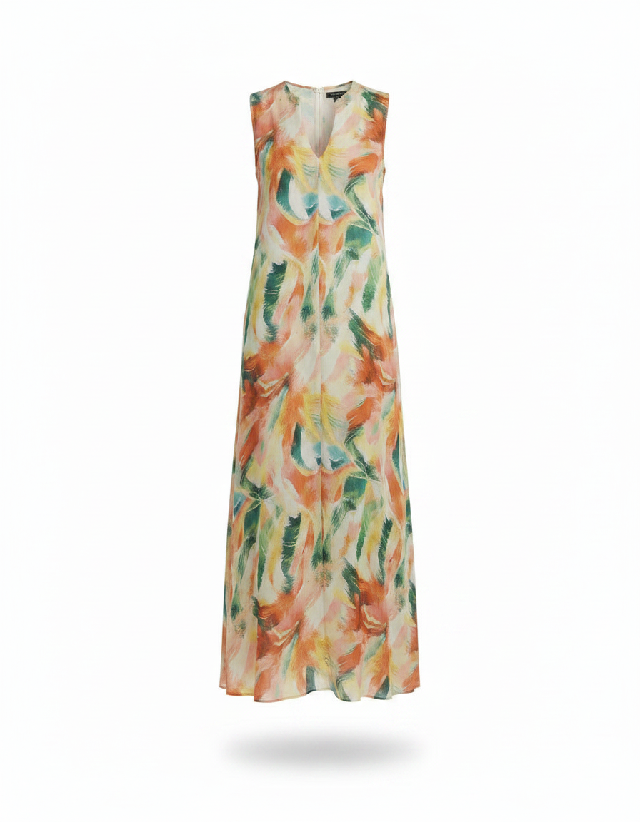Mathilde Abstract Maxi Dress – Relaxed Fit V-Neck  Voile