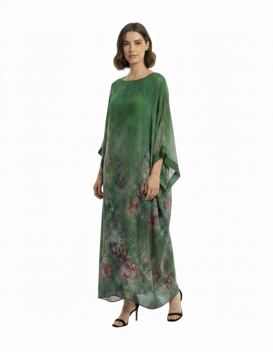 Violette Floral Maxi Dress – Oversized Elbow Sleeve  Voile