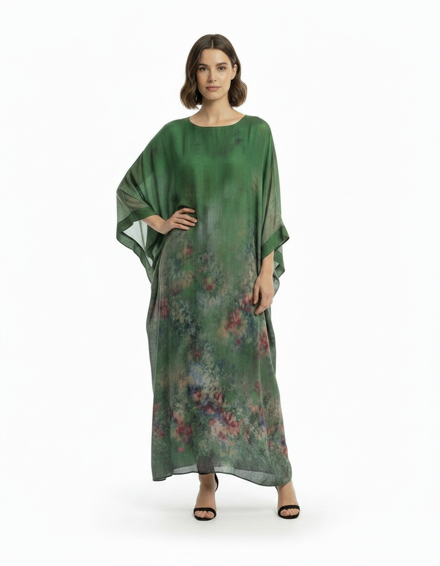 Violette Floral Maxi Dress – Oversized Elbow Sleeve  Voile