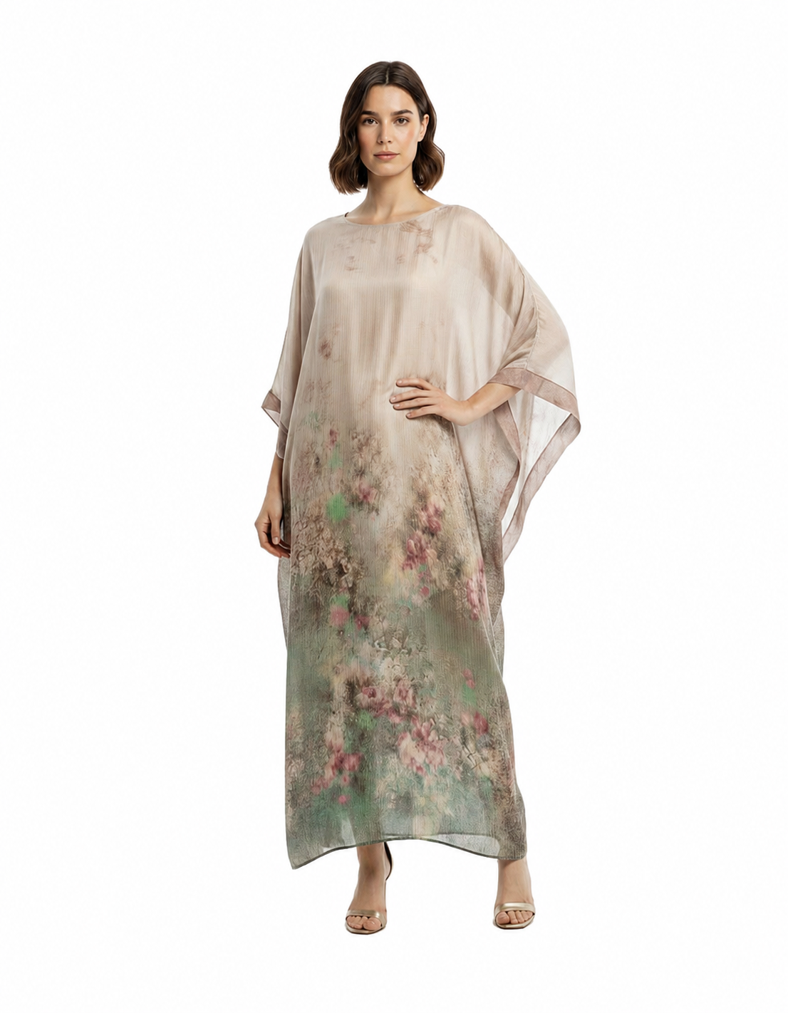 Violette Floral Maxi Dress – Oversized Elbow Sleeve  Voile