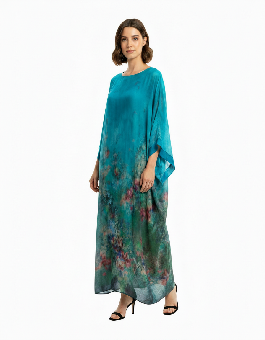 Violette Floral Maxi Dress – Oversized Elbow Sleeve  Voile