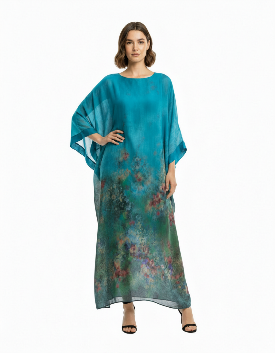 Violette Floral Maxi Dress – Oversized Elbow Sleeve  Voile