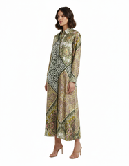 Chloe Tribal Maxi Dress – Button-Front Collared  Voile