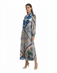 Chloe Tribal Maxi Dress – Button-Front Collared  Voile