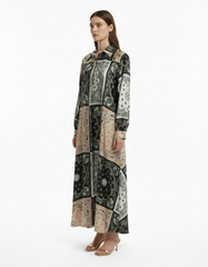 Claire Paisley Maxi Dress – Button-Front Collared  Voile