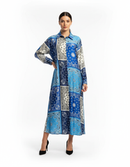 Claire Paisley Maxi Dress – Button-Front Collared  Voile