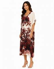 Priscille Tropical Maxi Dress – Pull-On V-Neck  Voile