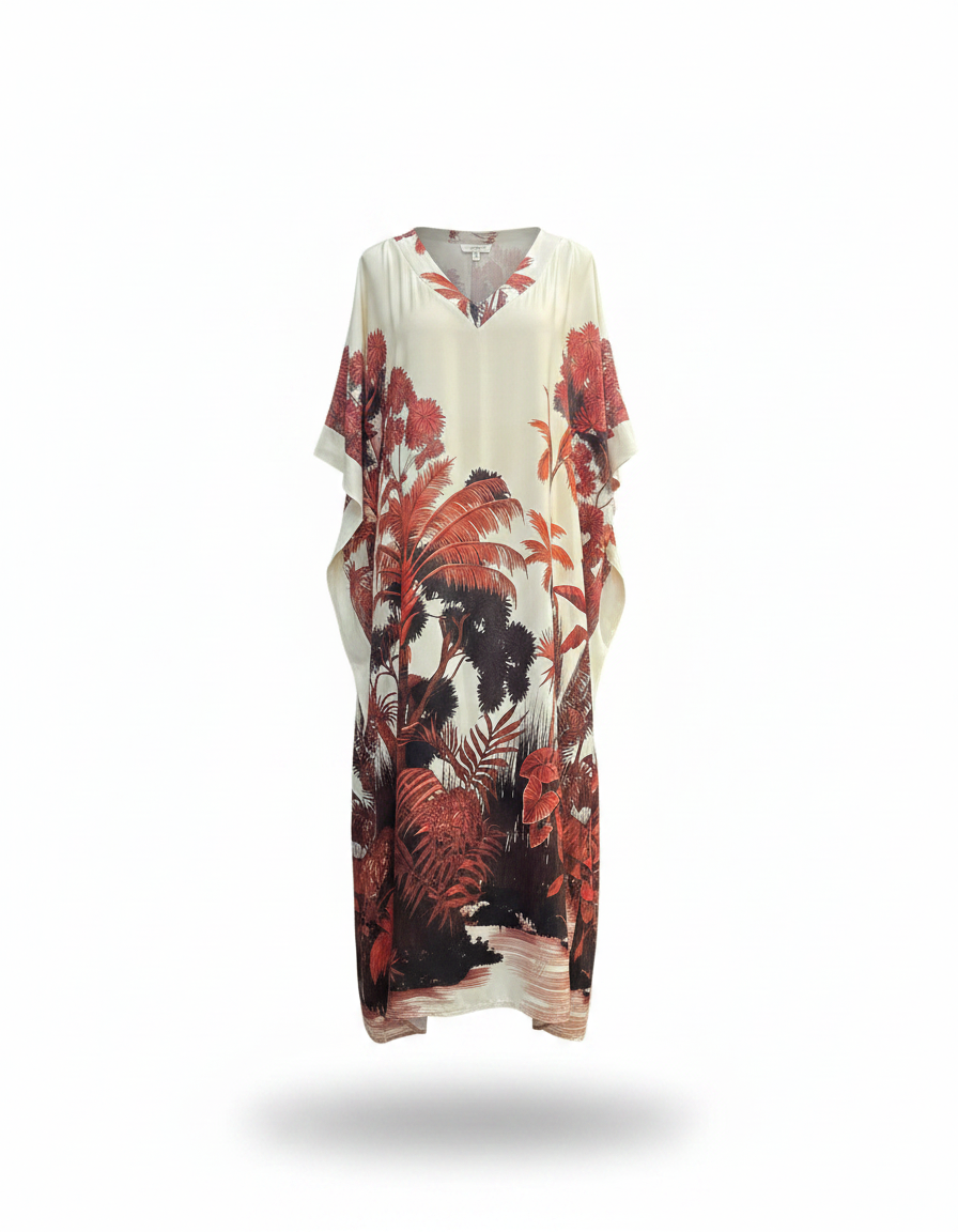Priscille Tropical Maxi Dress – Pull-On V-Neck  Voile