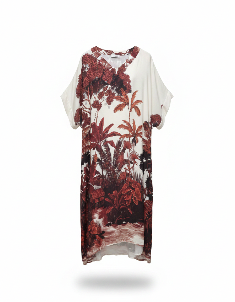 Priscille Tropical Maxi Dress – Pull-On V-Neck  Voile