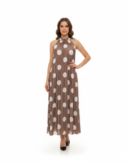 Rosalie-Marie Polka Dot Maxi Dress – Pull-On V-Neck  Voile
