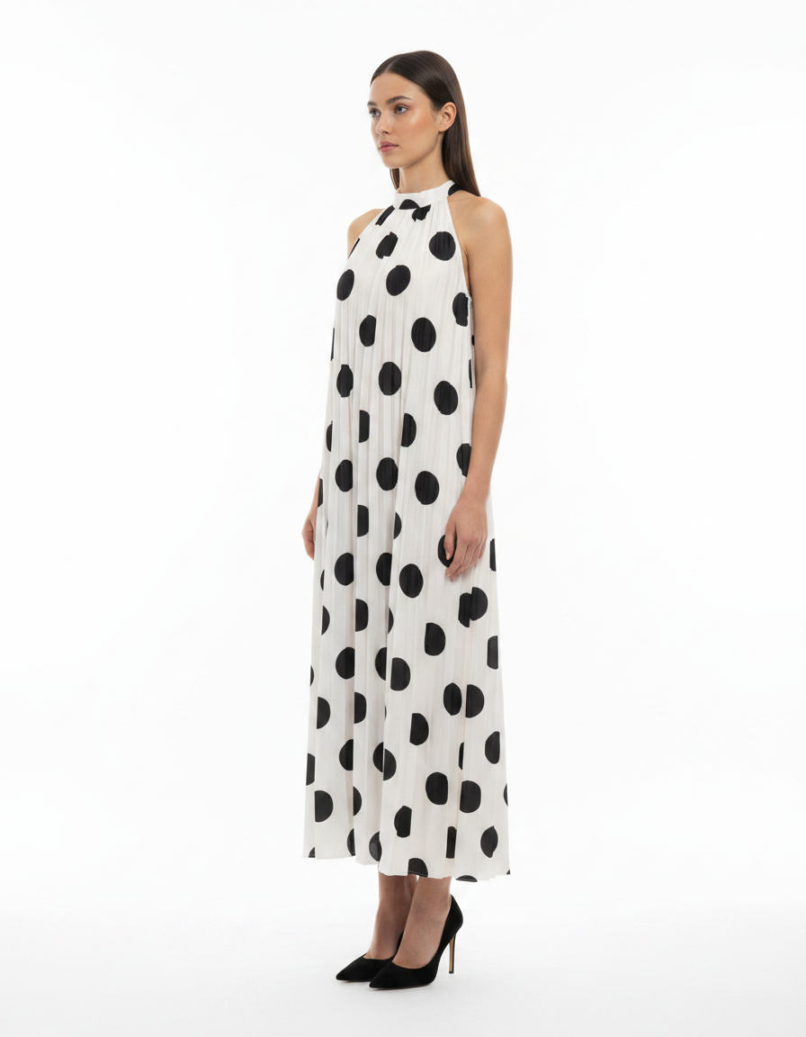 Rosalie-Marie Polka Dot Maxi Dress – Pull-On V-Neck  Voile