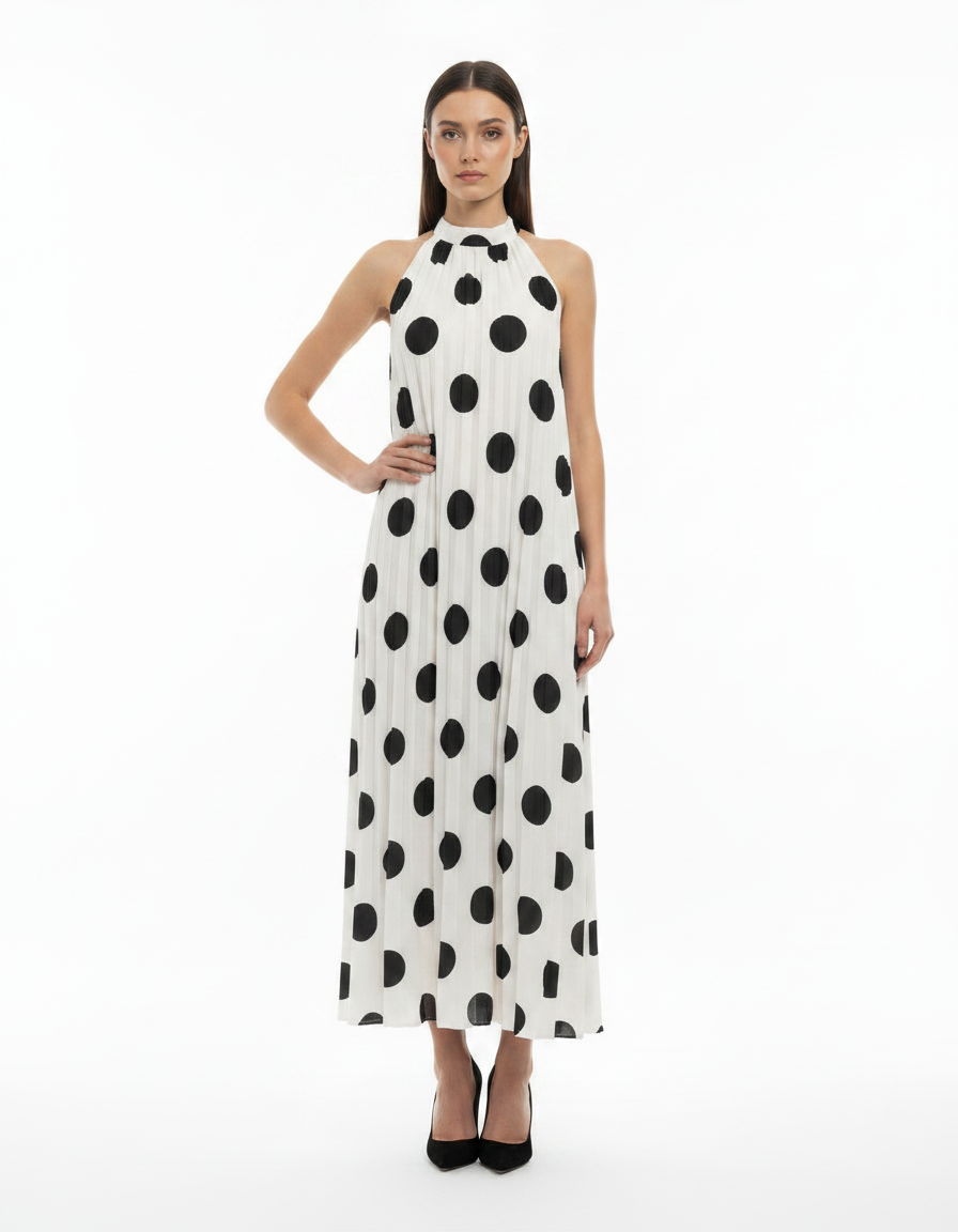 Rosalie-Marie Polka Dot Maxi Dress – Pull-On V-Neck  Voile