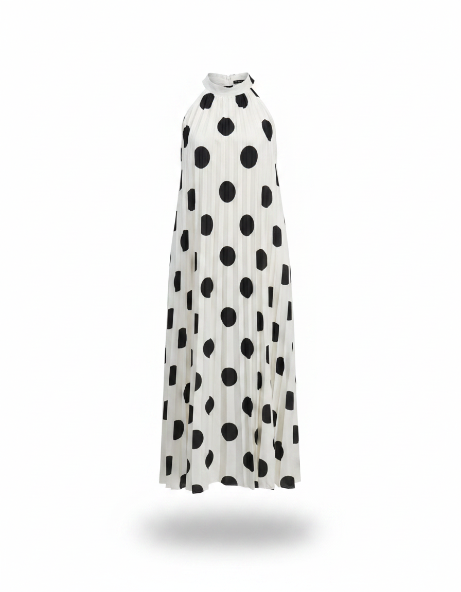 Rosalie-Marie Polka Dot Maxi Dress – Pull-On V-Neck  Voile